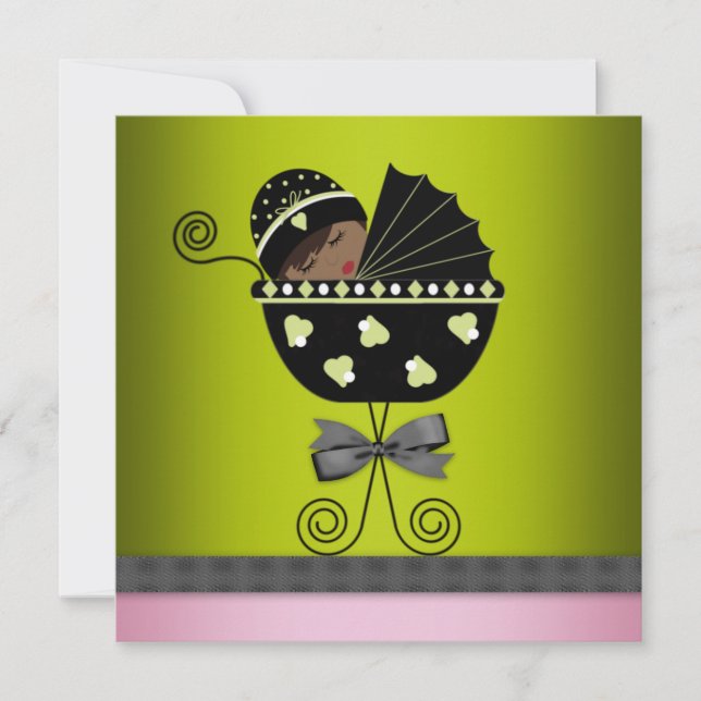 Invitation Rose Vert Africain Américain bébé Douche fille (Devant)