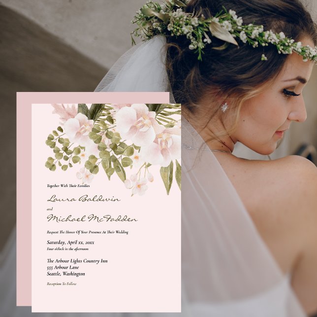 Invitation Rose, Vert, Elégant Boho Style Mariage Invi (Créateur téléchargé)