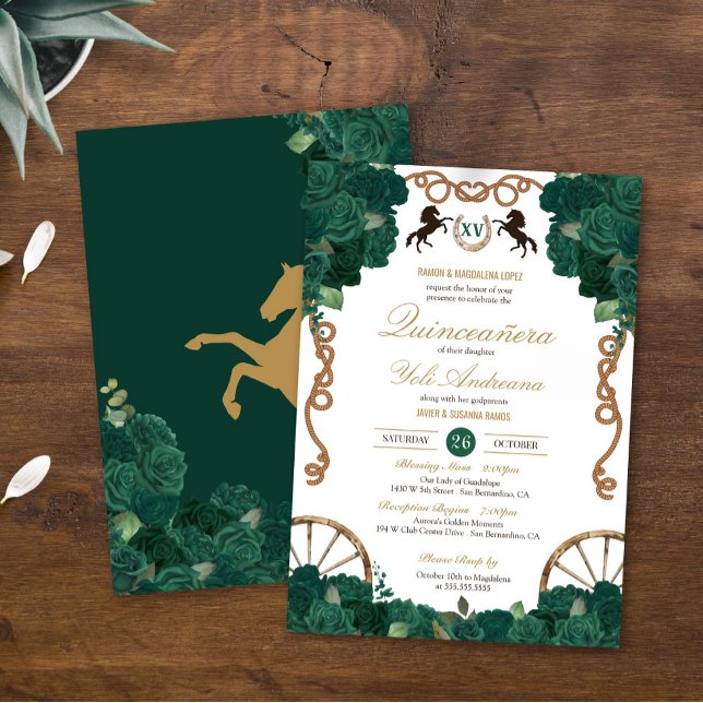Invitation Rose vert Floral Pays Ouest Quinceanera (Créateur téléchargé)