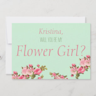 Invitation Rose Vert Floral Seras-Tu Ma Demoiselle D'Honneur