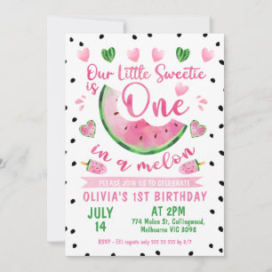 Invitation Rose Vert Noir Un Dans Un Melon 1er Anniversaire