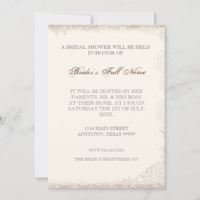 Invitation rose victorienne Antiqued de Fête de la (Devant)