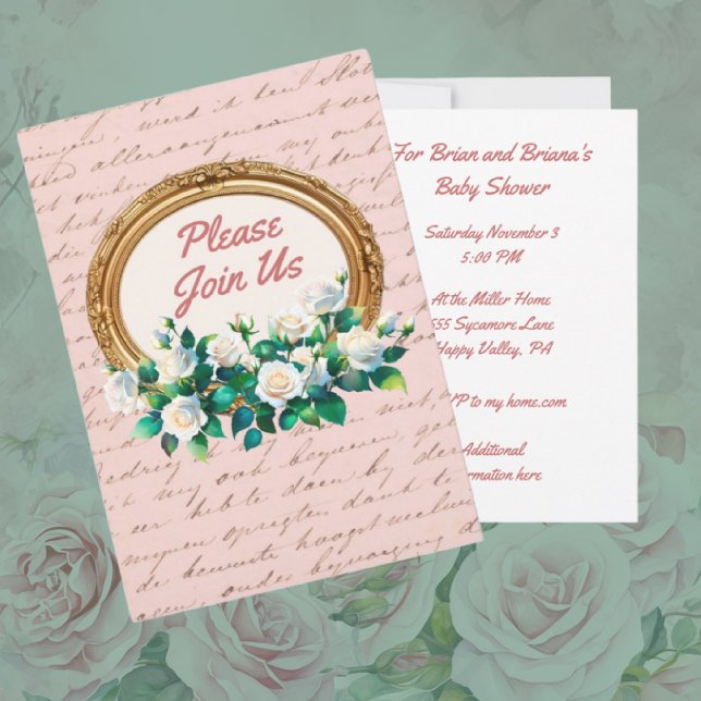 Invitation Rose vintage Antique Lettering (Personalize it!)