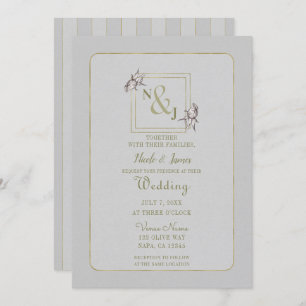 Invitation Rose vintage Botanique Naturel Rustique Mariage Or