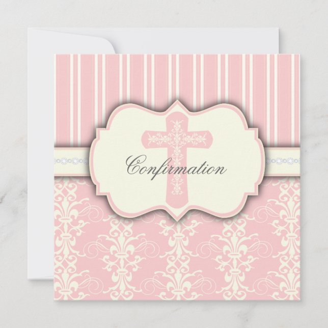 Invitation rose vintage de damassé de confirmation (Devant)