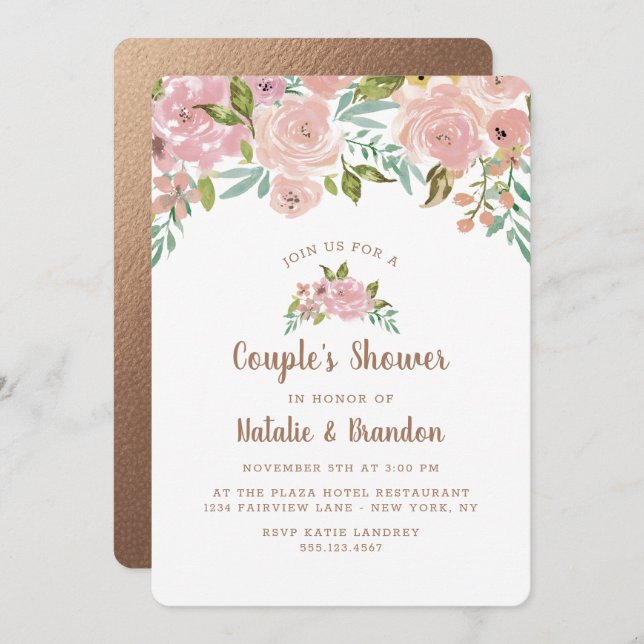 Invitation Rose Vintage Dusty Wedding shower rose (Devant / Derrière)