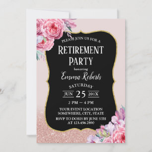 Invitation Rose vintage Floral Parties scintillant or retrait