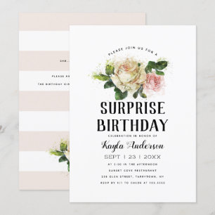 Invitation Rose vintage Jardin Surprise Fête d'anniversaire