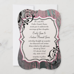 Invitation Rose vintage Vieux  Bois scier Mariage