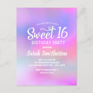 Invitation rose violet aquarelle pour Sweet 16