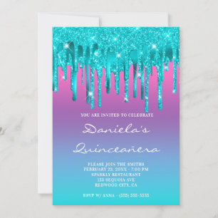 Invitation Rose violet bleu dégradé Turquoise Drift Quinceañe