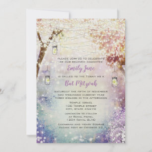 Invitation Rose violet bleu Fairy Lights Boho Forest
