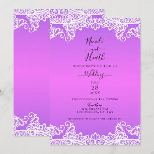 Invitation Rose Violet & Dentelle Blanche Mariage Élégant