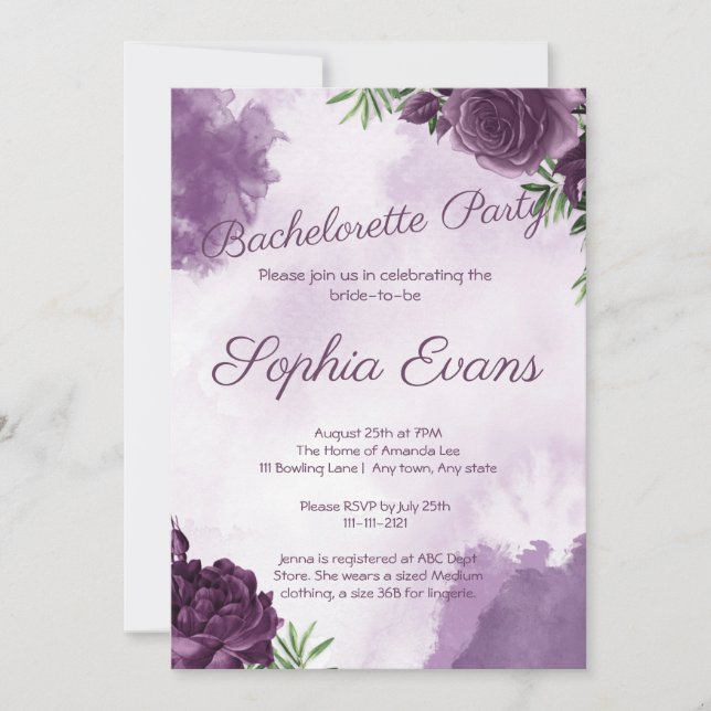 Invitation Rose violet foncé Floral Gothique Bachelorette Par (Devant)