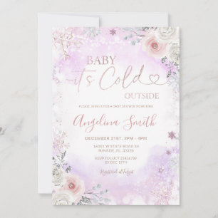 Invitation Rose Violet Il Fait Froid Dehors Baby Shower d'Hiv