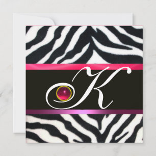 INVITATION ROSE VIOLET NOIR BLANC FOURRURE ZÈBRE MONOGRAMME ,