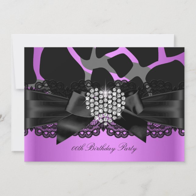 Invitation Rose violet noir Diamond Coeur Anniversaire Fête (Devant)