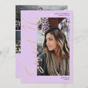 Invitation Rose violet or parties scintillant script 4 photos