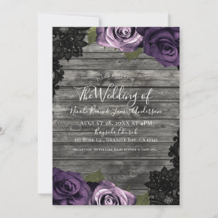 Invitation Rose violet profond Russe bois noir Mariage dentel