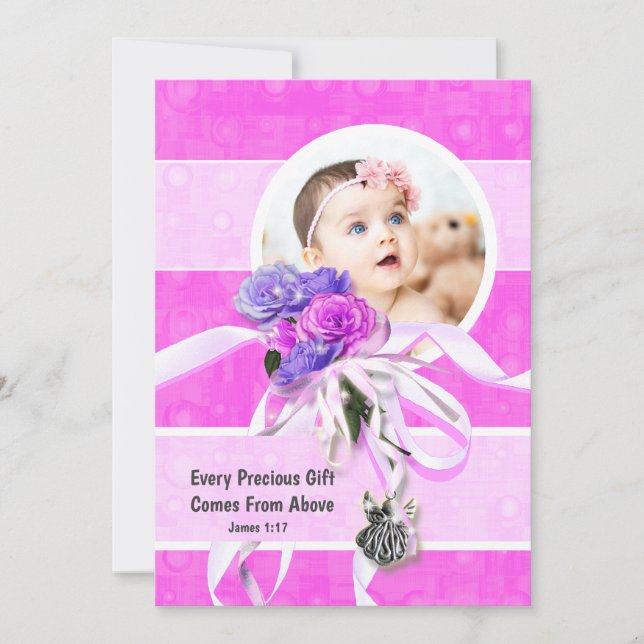 Invitation Rose violet rose fleur argent ange photo (Devant)