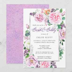 Invitation Rose violet Rose Floral Brival Brunch Bubbly