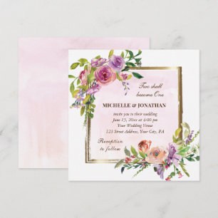 Invitation Rose violet Rose Gold Frame Christian Mariage