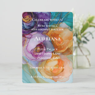 Invitation Rose violet rose rose rose rose jaune fleuri Anniv