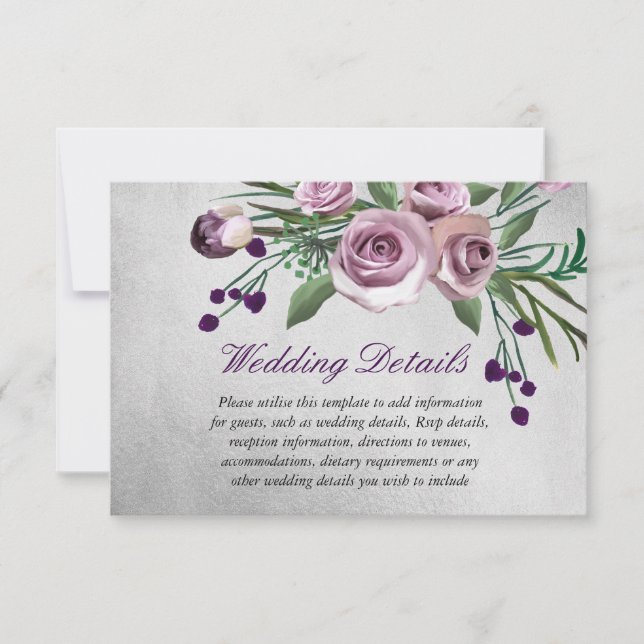 Invitation Rose violet Silver Wedding Détails de la réception (Devant)