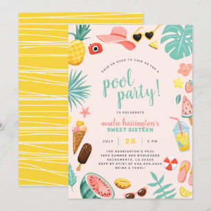 Invitation Rose   Watermelon Pineappon Tropical Pool Party