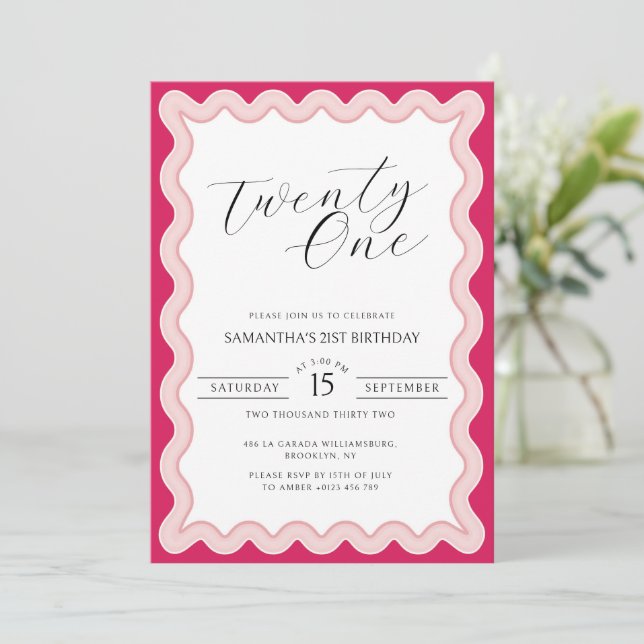 Invitation Rose Wavy Curvy Squiggly Ladies 21e anniversaire (Debout devant)