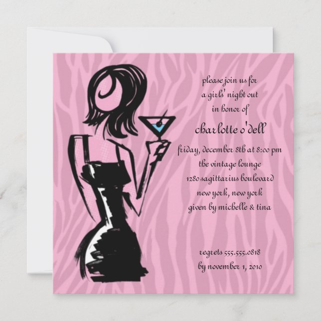 Invitation rose zèbre ; bachelorette (Devant)