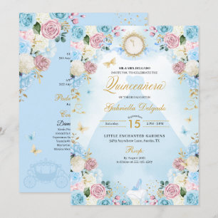 Invitation Rosée et Bleue Cendrillon Princesse Robe Quinceane