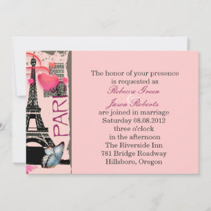 Invitation rosée paris eiffel tour destination mariage