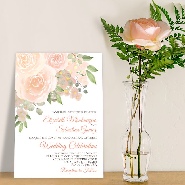 Invitation Roses abondants Élégant Coral Peach Floral Mariage (Créateur téléchargé)