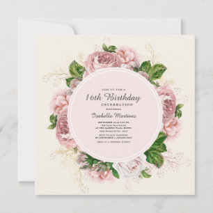 Invitation Roses Anciennes Floral Rose Clair 16e Anniversaire