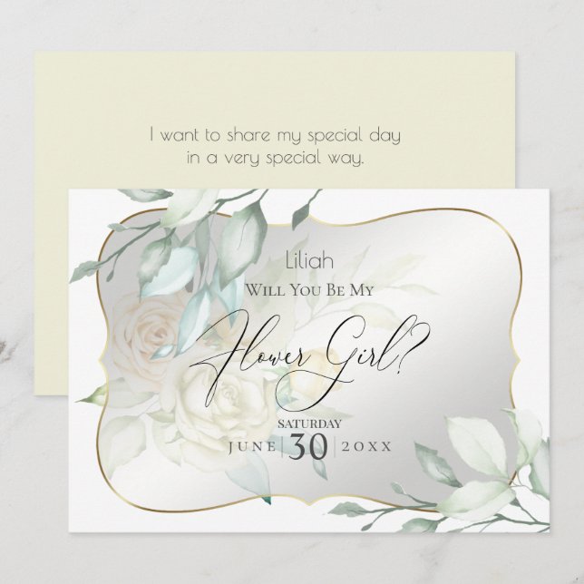 Invitation Roses Aquarelle Jaune Serez-Vous Ma Fille Fleur (Devant / Derrière)