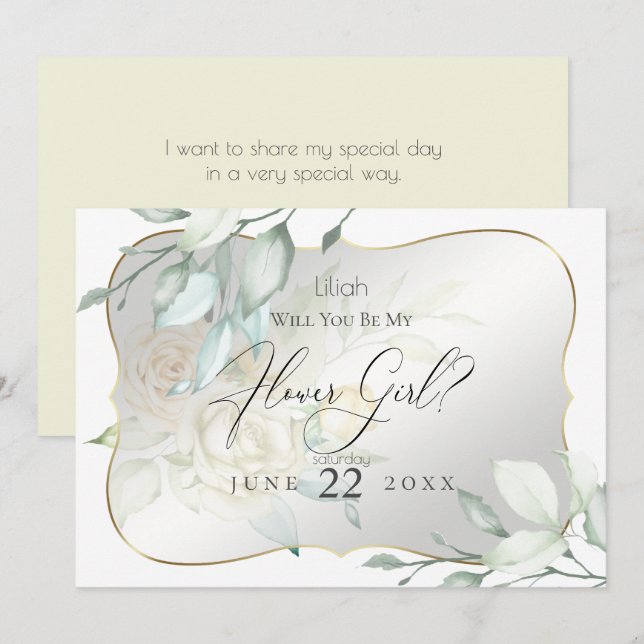 Invitation Roses Aquarelle Jaune Serez-Vous Ma Fille Fleur (Devant / Derrière)