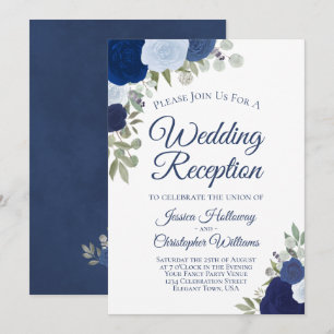 Invitation Roses Aquarelles Bleues Réception De Mariage Éléga
