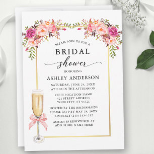 Invitation Roses Aquarelles Florales Ruban Rose Mariage