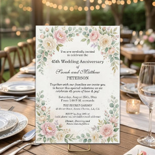 Invitation Roses Aquarelles Romantiques 45e Anniversaire de M