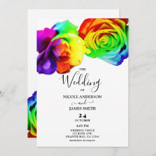 Invitation Roses Arc-en-ciel coloré Gras Floral Blanc Mariage