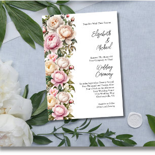 Invitation Roses blanches blanches blanches pâtés Mariage flo