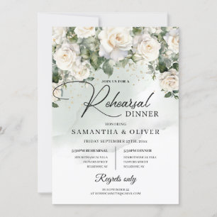 Invitation Roses blanches de boho romantique et faux or vert