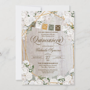 Invitation Roses blanches élégantes Quinceanera Ouest Rustiqu
