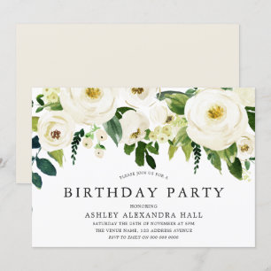 Invitation Roses blanches élégantes Toutes les années Anniver