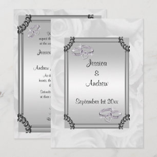 Invitation Roses blanches et anneaux de Mariage diamant
