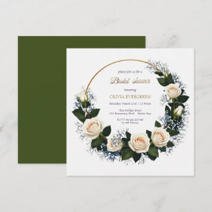 Invitation Roses blanches et baby's breath bleu pour une baby