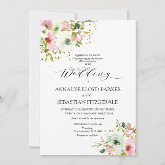 Invitation Roses blanches et blanches avec éclaboussures d'or