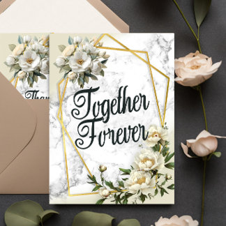 Invitation Roses blanches et cadre doré Ensemble pour toujour