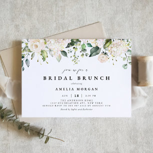 Invitation Roses blanches et Hydrangeas Brunch nuptial